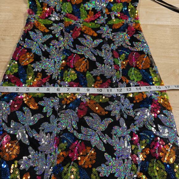 Mac Duggal NWT 26867 Black Sequined Floral Detail Mini Dress Size 2 Sweetheart - Picture 9 of 10